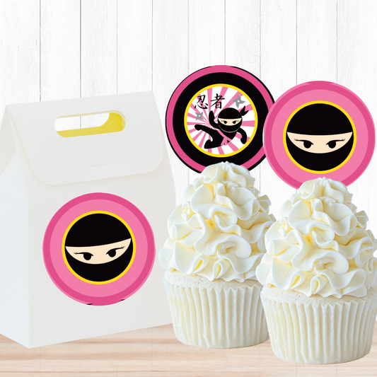 Little Ninja Girl Party Circles, Printable PDF, Instant Download