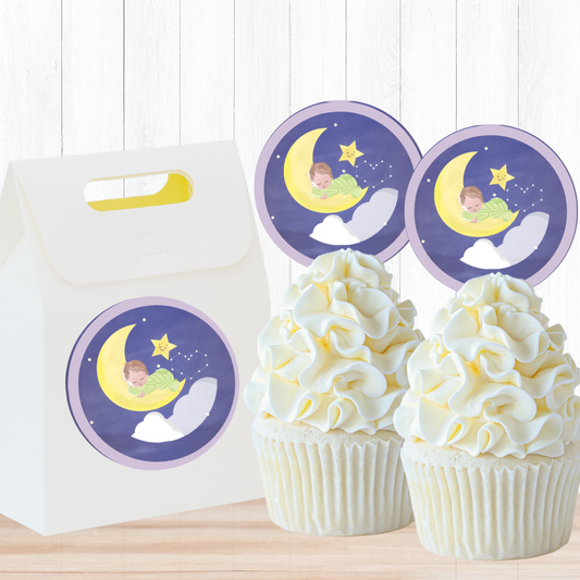 To the Moon Baby Shower Party Circles, Printable PDF, Instant Download