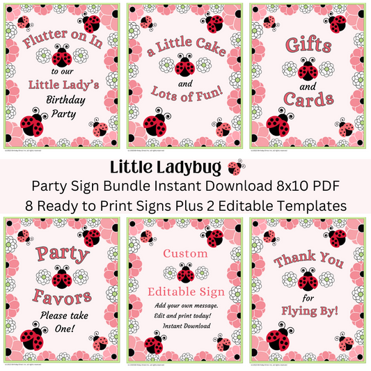 Little Ladybug Party Sign Bundle, Instant Digital Download