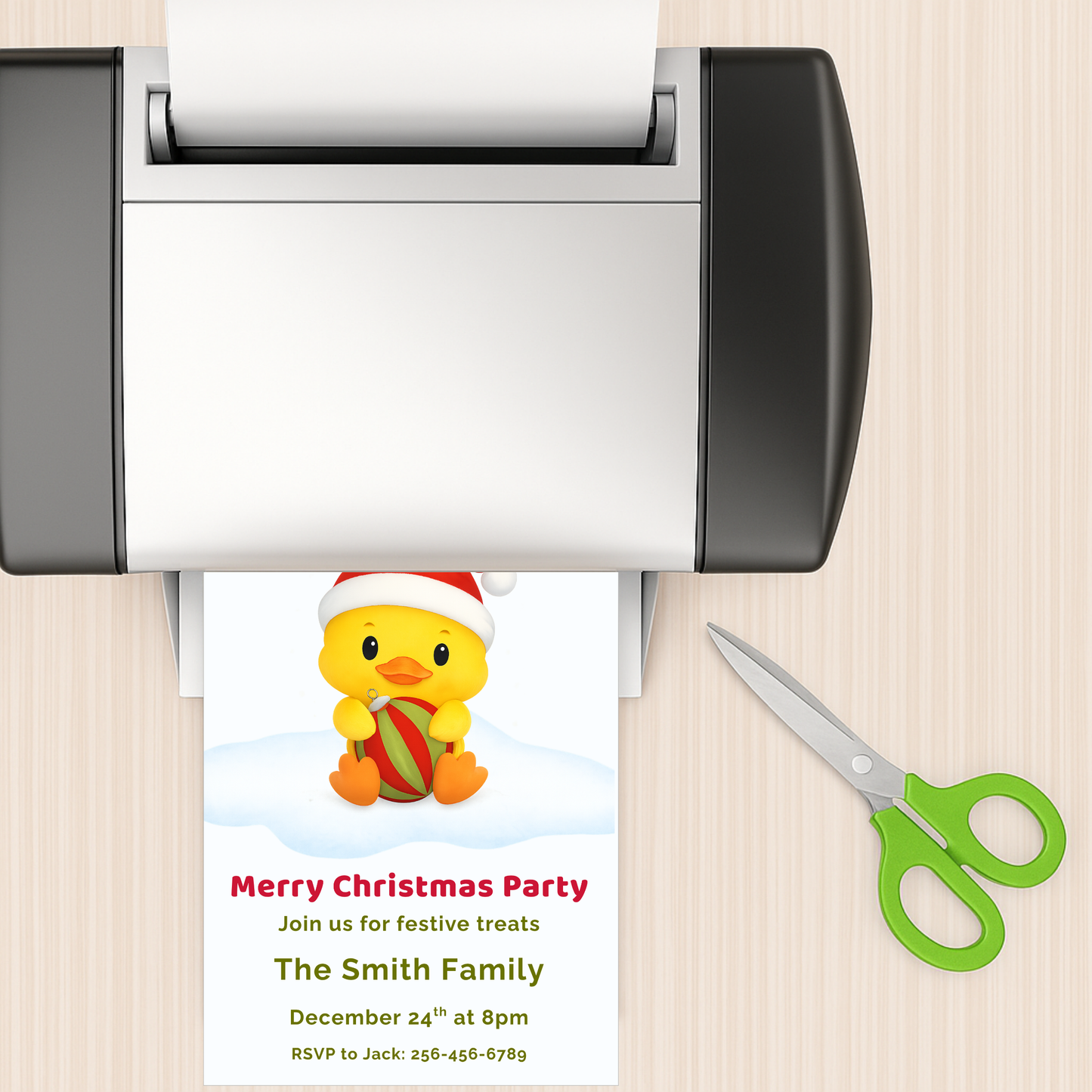 Puddles the Duck Christmas Party Invitation – Editable Template | Printable Holiday Invitation for Kids, Families & Classrooms