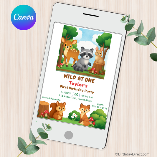Forest Friends Birthday Invitation – Editable 5x7 Canva Template