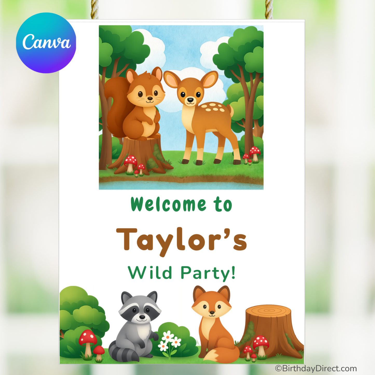 Forest Friends Party Welcome Poster – 18x24 Editable Printable Birthday Sign