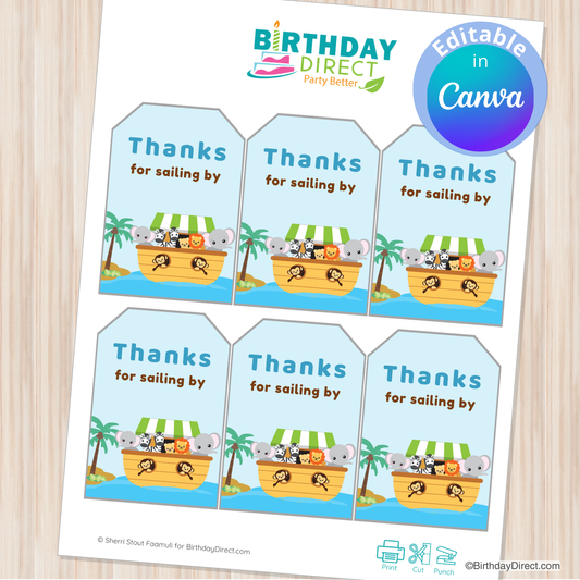 Set of six pirate-themed 'Thanks for sailing by' cards on a white background with Birthday Direct branding.