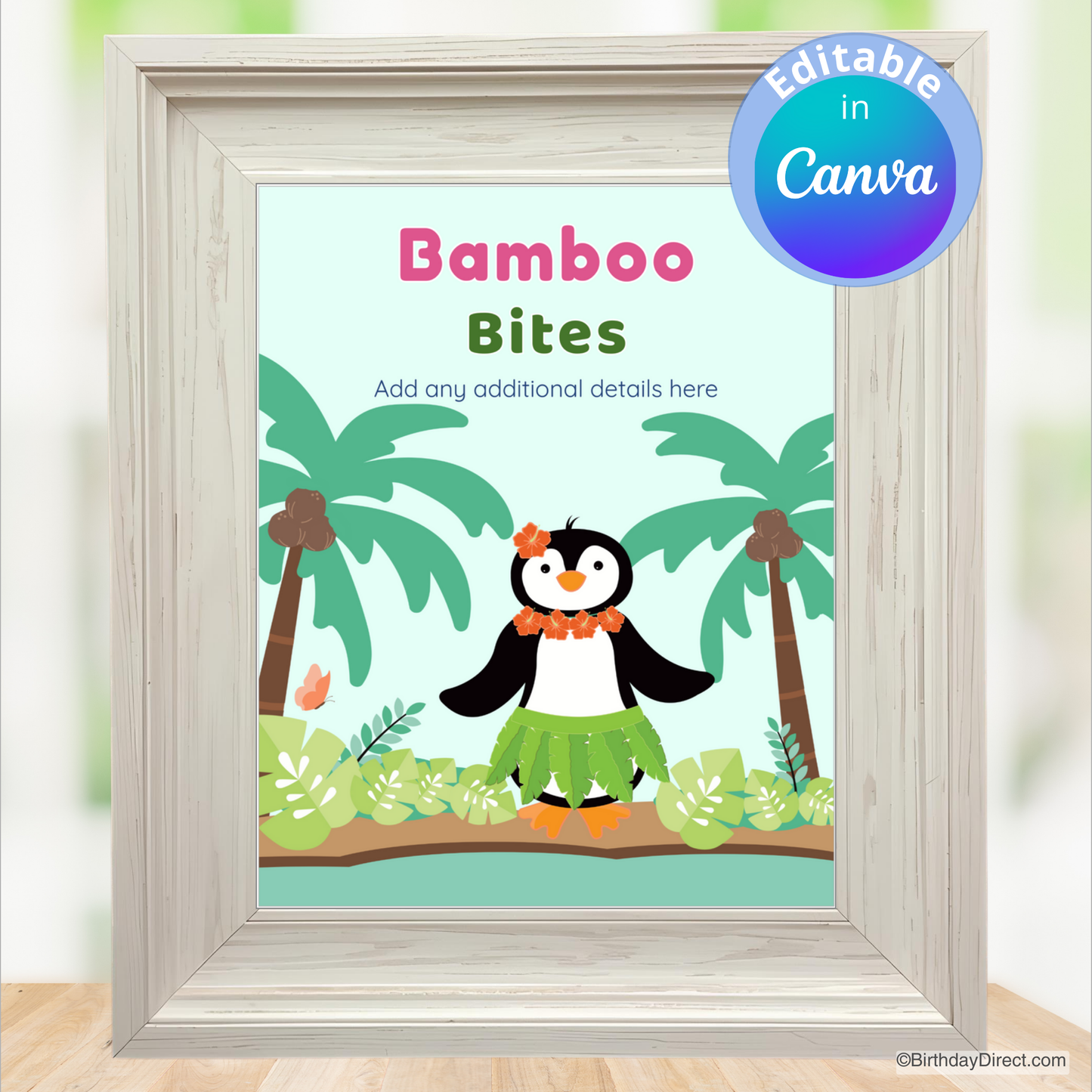 Little Penguin Hula Sign 8x10 Editable Printable