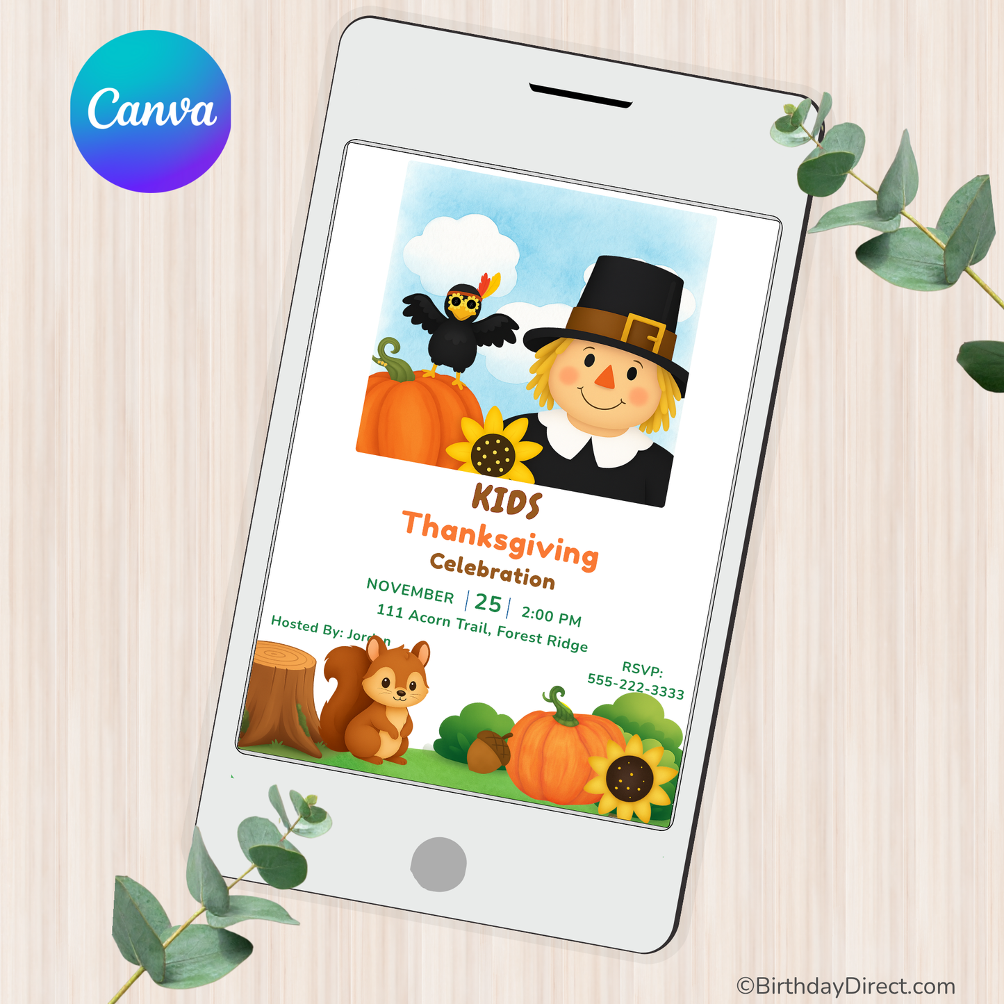 Pumpkin Patch Pals Giving Thanks Invitation – Editable 5x7 Canva Template