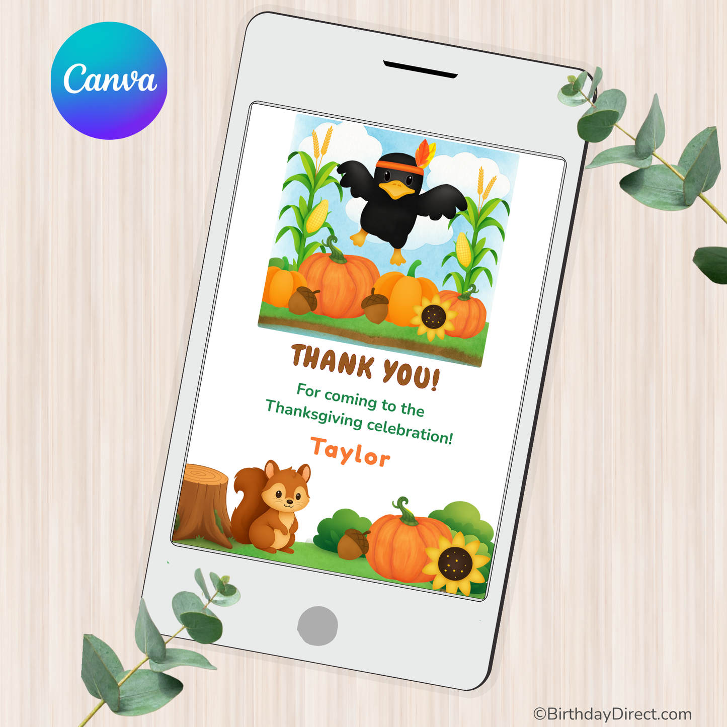 Pumpkin Patch Pals Giving Thanks Thank You Card – Editable 5x7 Canva Template