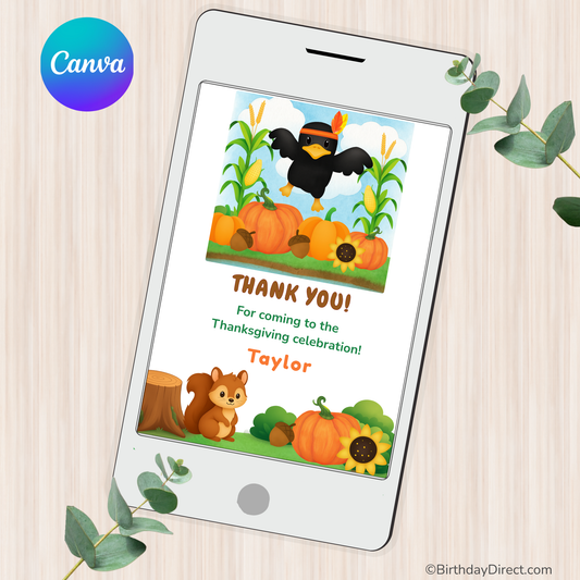 Pumpkin Patch Pals Giving Thanks Thank You Card – Editable 5x7 Canva Template