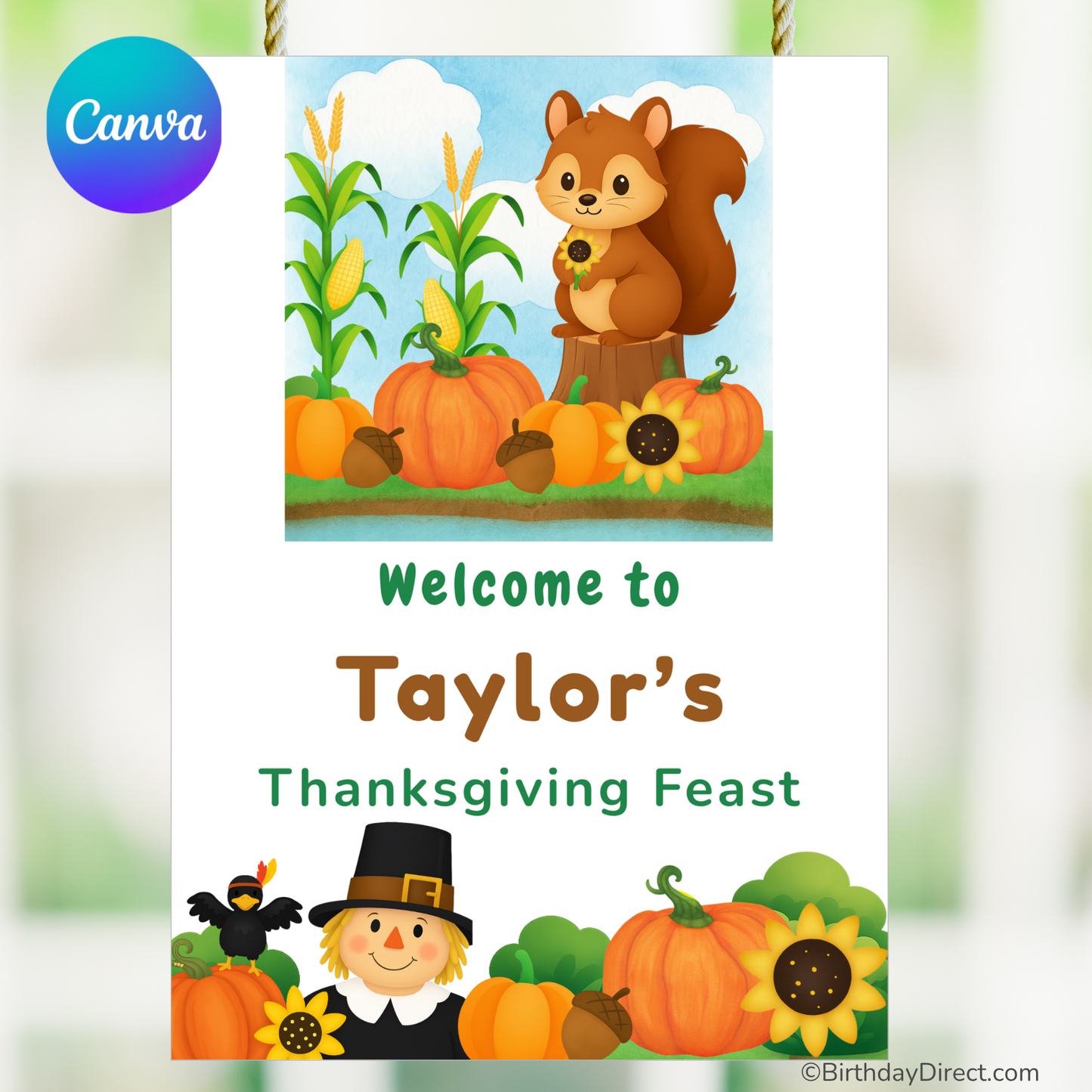 Pumpkin Patch Pals Giving Thanks Party Welcome Poster – 18x24 Editable Printable Birthday Sign