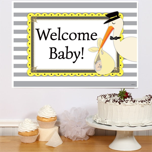 Stork Baby Shower Sign, 8.5x11 Printable PDF Digital Download by Birthday Direct