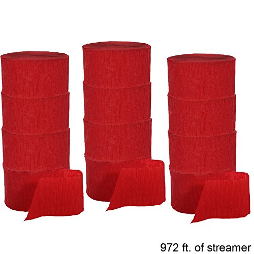 Crepe Streamers 12-81 Foot Rolls Red, 972 feet, set of 12