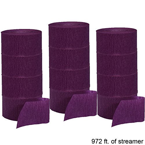 Crepe Streamers 12-81 Foot Rolls Purple, 972 feet, set of 12