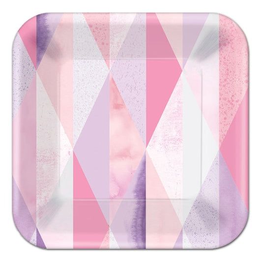 Pink Geo Dessert Plates, 7 inch, 8 count