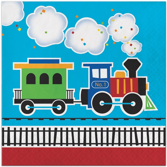 Little Train Party Lunch Napkins, 6.5 inch fold, set of 16