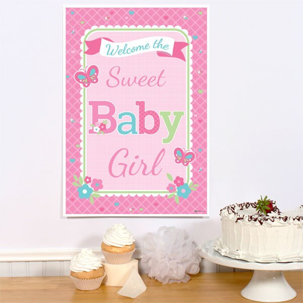 Welcome Baby Shower Girl Sign, 8.5x11 Printable PDF Digital Download by Birthday Direct