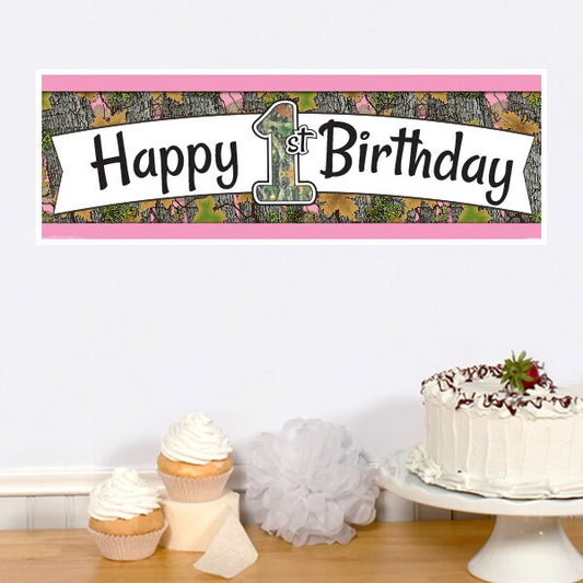 Camouflage Pink 1st Birthday Tiny Banner, 8.5x11 Printable PDF Digital Download by Birthday Direct