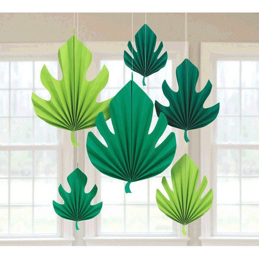 Palm Leaf Shaped Paper Fan Decorations, set, 6 count