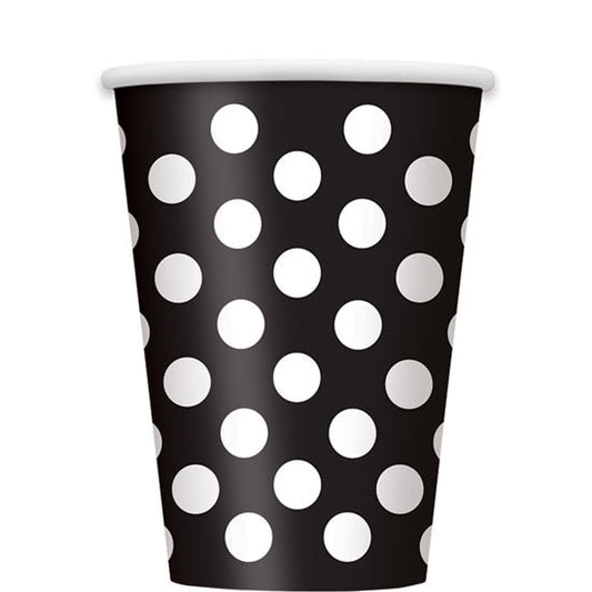 Midnight Black with White Dot Cups, 12 oz, 6 ct