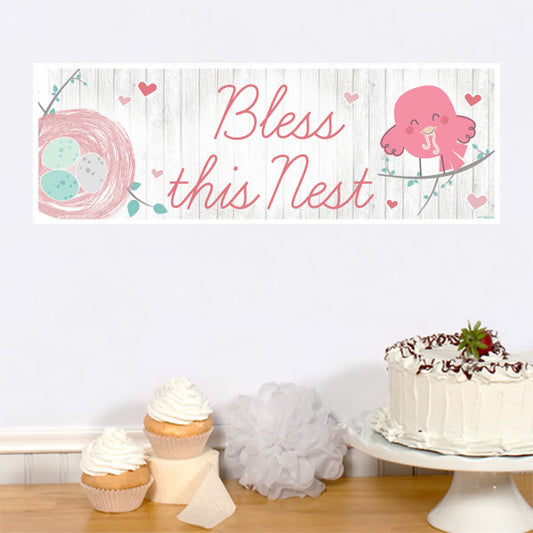 Little Bird Baby Shower Pink Tiny Banner, 8.5x11 Printable PDF Digital Download by Birthday Direct