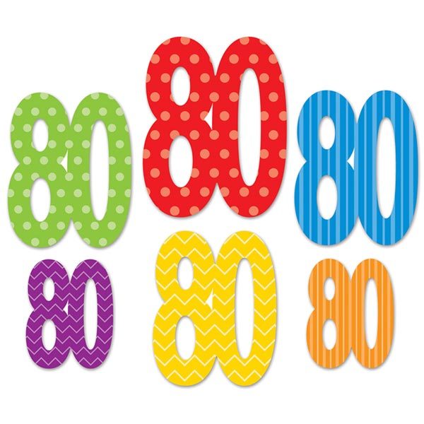 80th Birthday Cutouts, 11.5 inch, 6 count