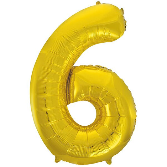 Gold Number 6 Foil Balloon, 34 inch, each