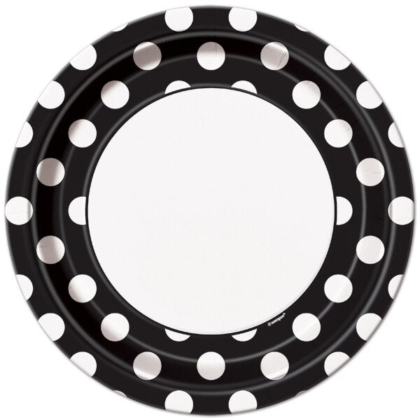 Midnight Black with White Dot Dinner Plates, 9 inch, 8 count