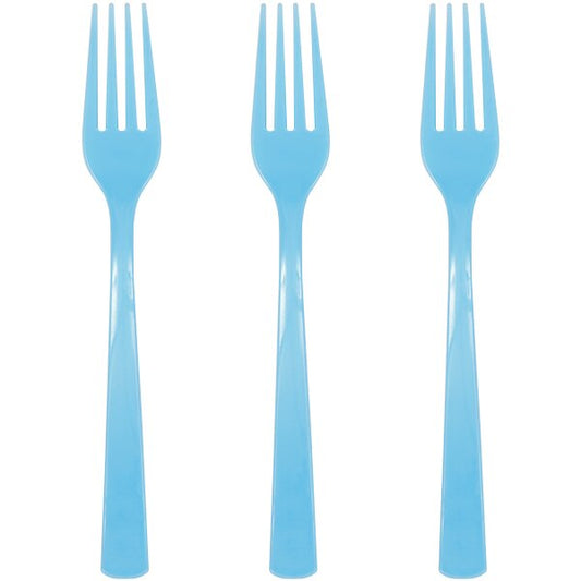 Powder Blue Forks Reusable Plastic, 6 inch, set of 18