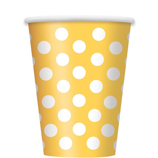 Sunflower Yellow with White Dot Cups, 12 oz, 6 ct