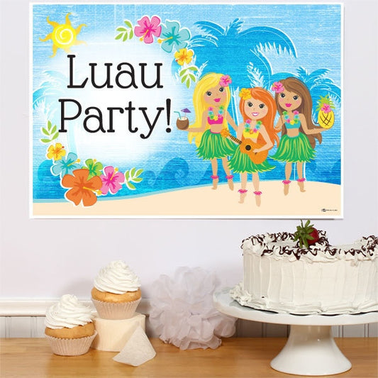 Hawaiian Hula Girl Party Sign, 8.5x11 Printable PDF Digital Download by Birthday Direct
