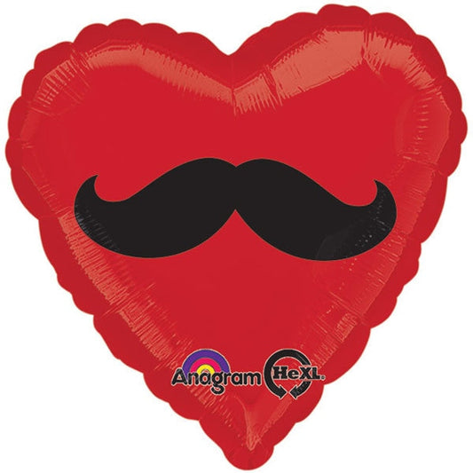 Mustache Heart Shaped Foil Balloon, 18 inch, each