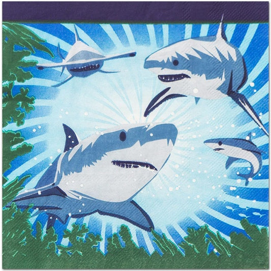 Shark Party Attack Lunch Napkins, 6.5 inch fold, set of 16
