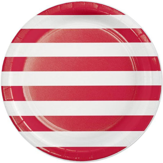 Classic Red Dots with White Stripe Dinner Plates, 9 inch, 8 count