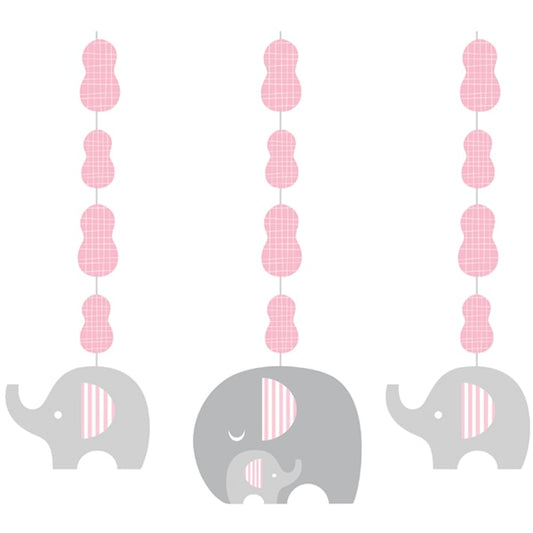 Elephant Little Peanut Pink Dangling Cutouts, 7 inch, 3 count