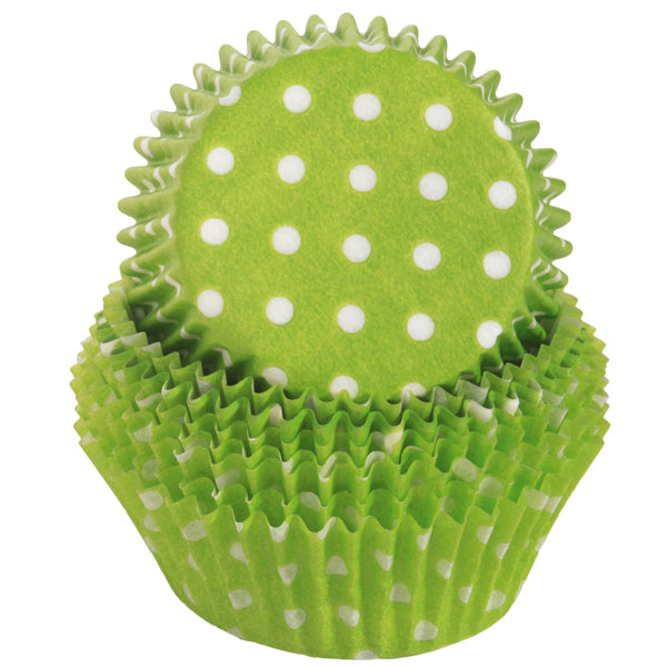 Cupcake Standard Size Greaseproof Paper Baking Cup Lime Green Polka Dot, set of 16
