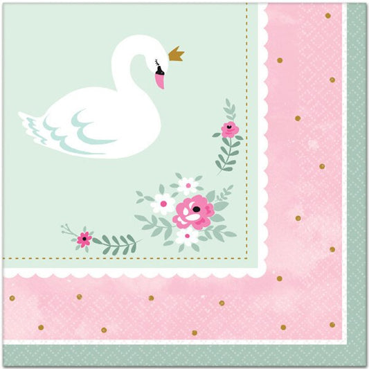 Sweet Swan Lunch Napkins, 6.5 inch fold, set of 16