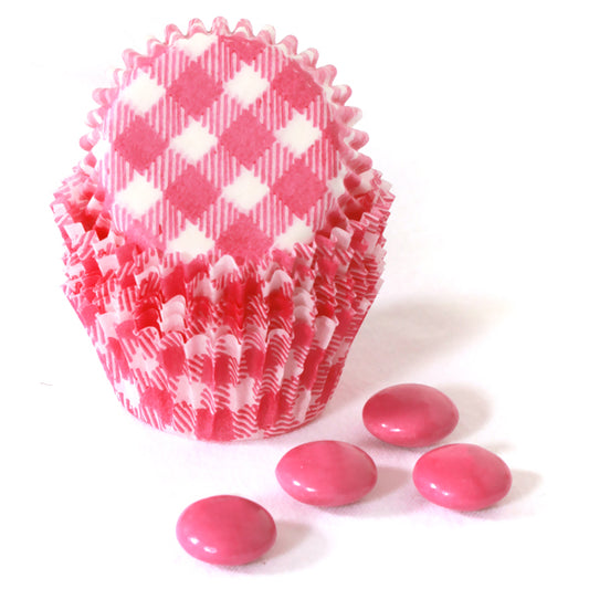 Cupcake Mini Size Greaseproof Paper Baking Cup Pink Gingham, set of 16
