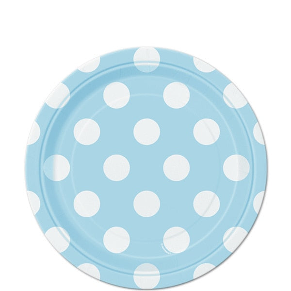 Powder Blue with White Dot Dessert Plates, 7 inch, 8 count