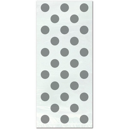 Silver with White Dot Cello Bags, 11.5 x 5 inch, set of 20