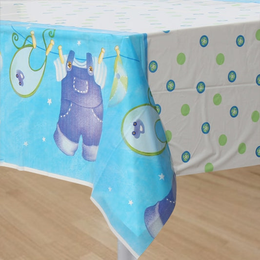 Blue Clothesline Baby Shower Table Cover, 54 x 84 inch