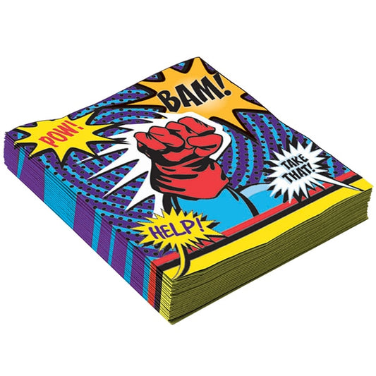 Comic Super Hero Party Lunch Napkins, 6.5 inch fold, set of 16
