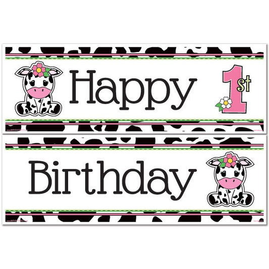 Birthday Direct's Cow 1st Birthday Pink Two Piece Banners