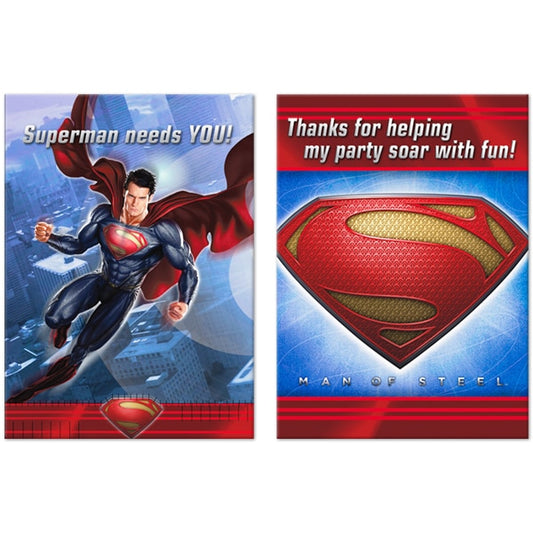 Superman Man of Steel Fill In Invitation and Thank You Set, 4 x 5 in, 8 ct