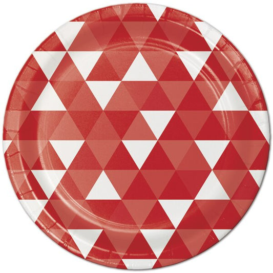 Classic Red Geometric Dinner Plates, 9 inch, 8 count