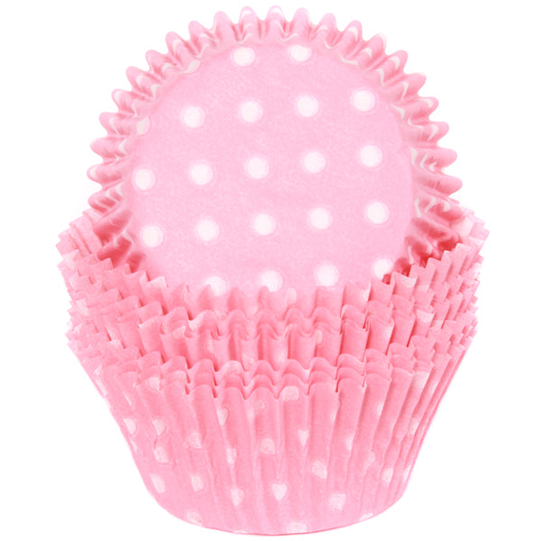 Cupcake Standard Size Greaseproof Paper Baking Cup Baby Pink Polka Dot, set of 16