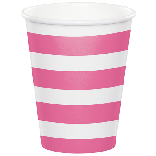 Candy Pink with White Stripe Cups, 8 oz, 8 ct