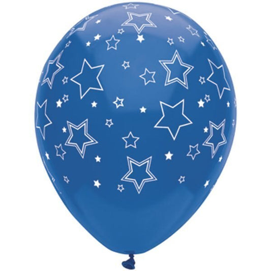 Blue Stars Printed Latex Balloons, 12 inch, 5 count