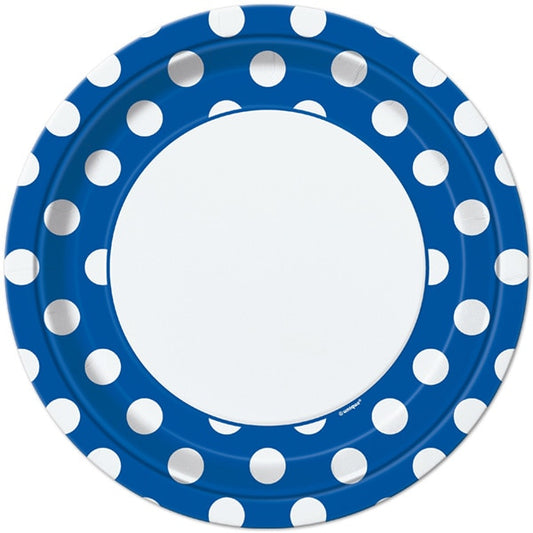 Royal Blue with White Dot Dinner Plates, 9 inch, 8 count
