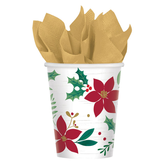 Christmas Poinsettia  Wishes Paper Cup, 9 oz, 8 ct