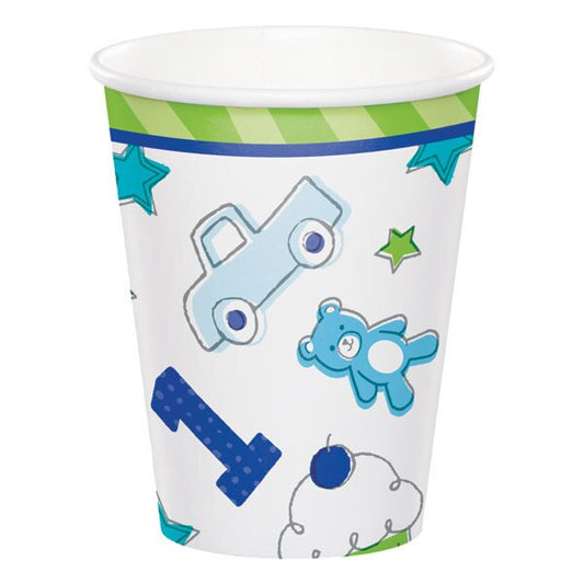 Doodle 1st Birthday Blue Cups, 9 oz, 8 ct