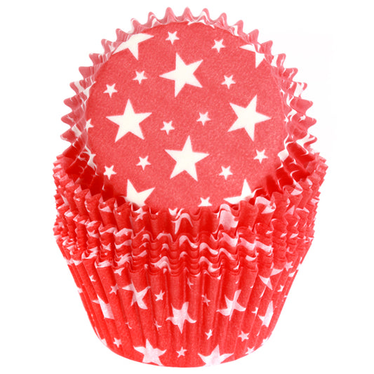 Cupcake Standard Size Greaseproof Paper Baking Cup Red Stars, set of 16