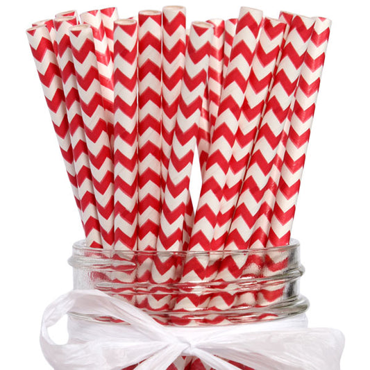 Straws, Red Chevron eco-friendly Paper, 7.75 inch, set of 24